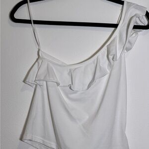 Elegant White Ruffle One-Shoulder Top